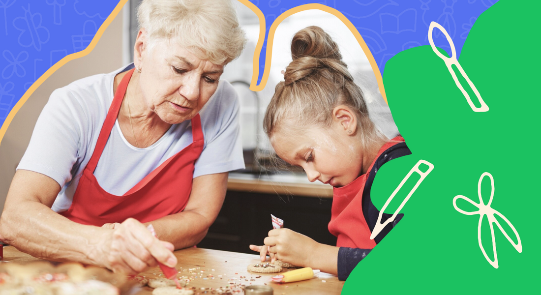 Grandma and kid crafting