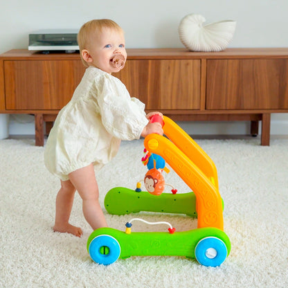 4-in-1 baby activity center for tummy time, sitting, learning to walk, and on-the-go fun. Features over 30 sounds & songs including ABC’s and Wheels on the Bus. Includes 4 rattles, a mirror, and a piano for interactive play and exploration. Lead-free materials ensure safety exceeds US and EU toy regulations. Packaged for gifting, easy assembly, and machine washable mat. Requires 2xAAA batteries (not included).